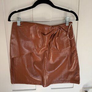 NWOT In The Style Brown Faux Leather/Pleather Mini Skirt with Bow
